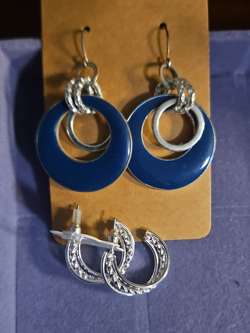 Blue Double-Ring Drop Earrings - Women Jewelry